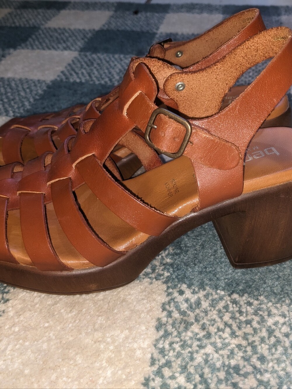 Bertuchi Made In Spain Genuine Leather Block Heel Fisherman Sandals Size 7.5 - Picture 5 of 9
